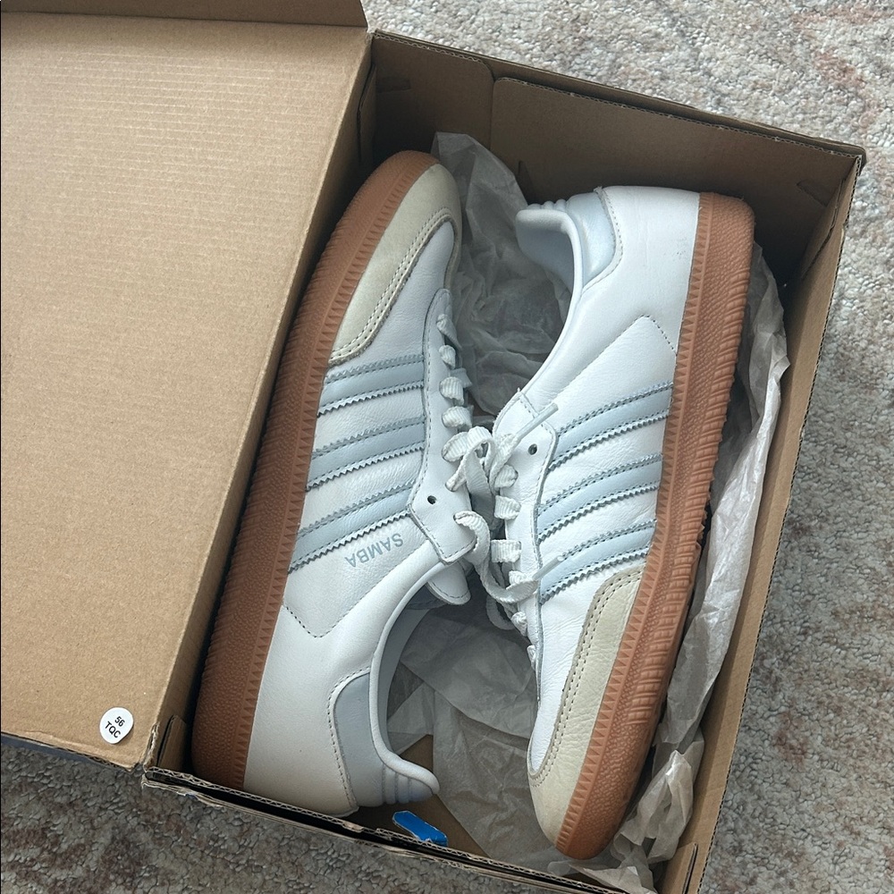 Adidas Samba White and Light Blue Sneakers